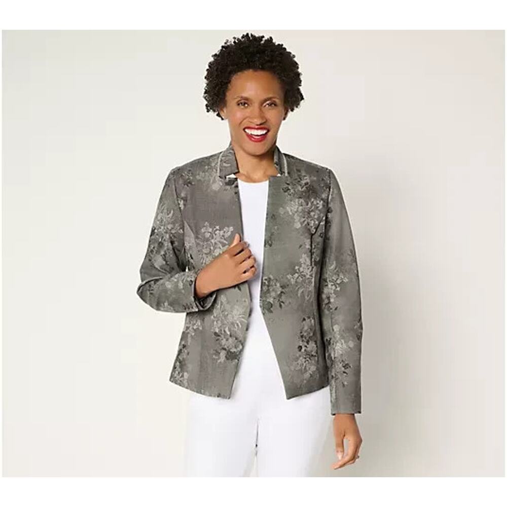 Attitudes by Renee Printed Faux Leather Blazer Black 1X A707020